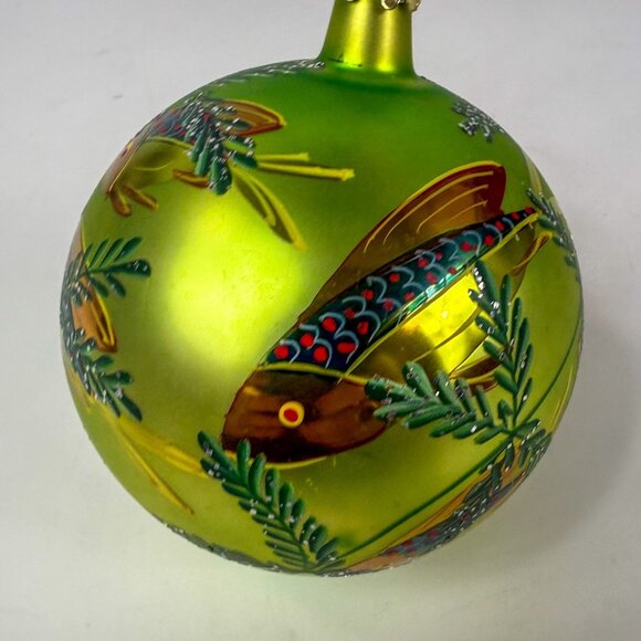 Christopher Radko Deep Sea Ornament Green Yellow Fish Blown Glass Ball 4'' - Picture 2 of 6